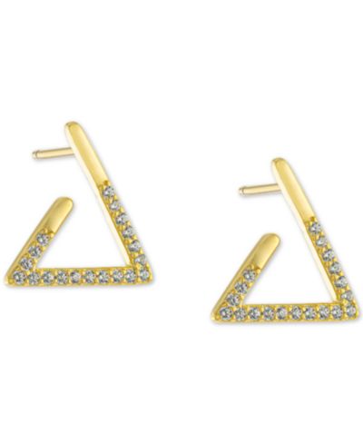 Macy's серьги-гвоздики Pavé Triangle из стерлингового серебра с позолотой 18k