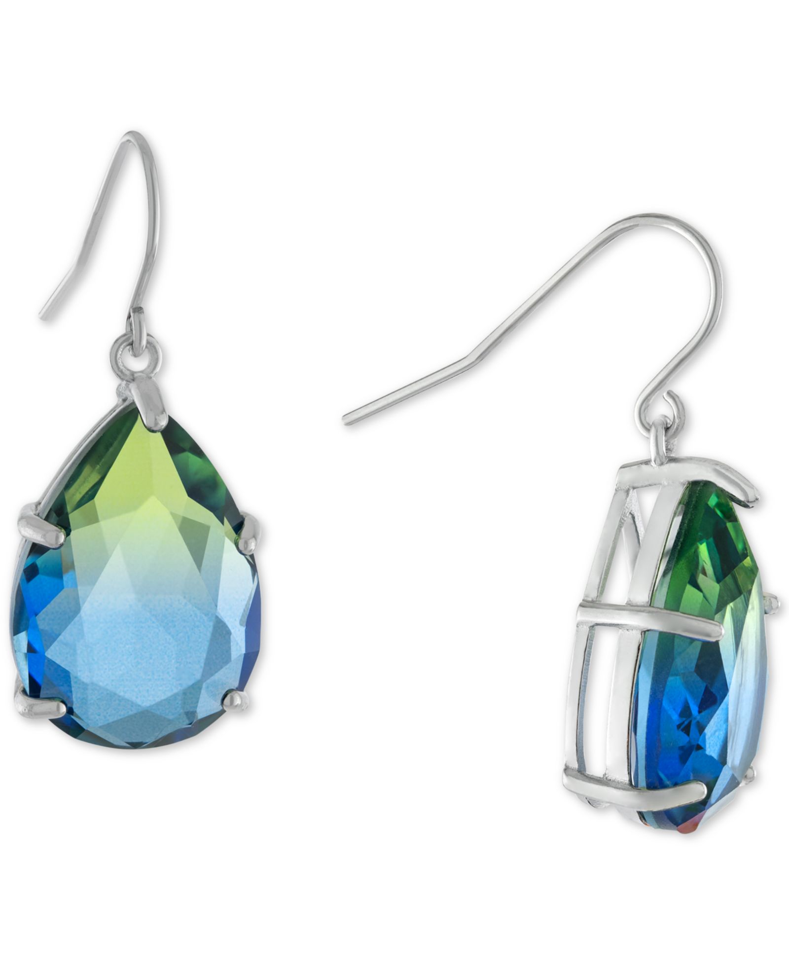Crystal Ombré Pear Solitaire Drop Earrings in Sterling Silver