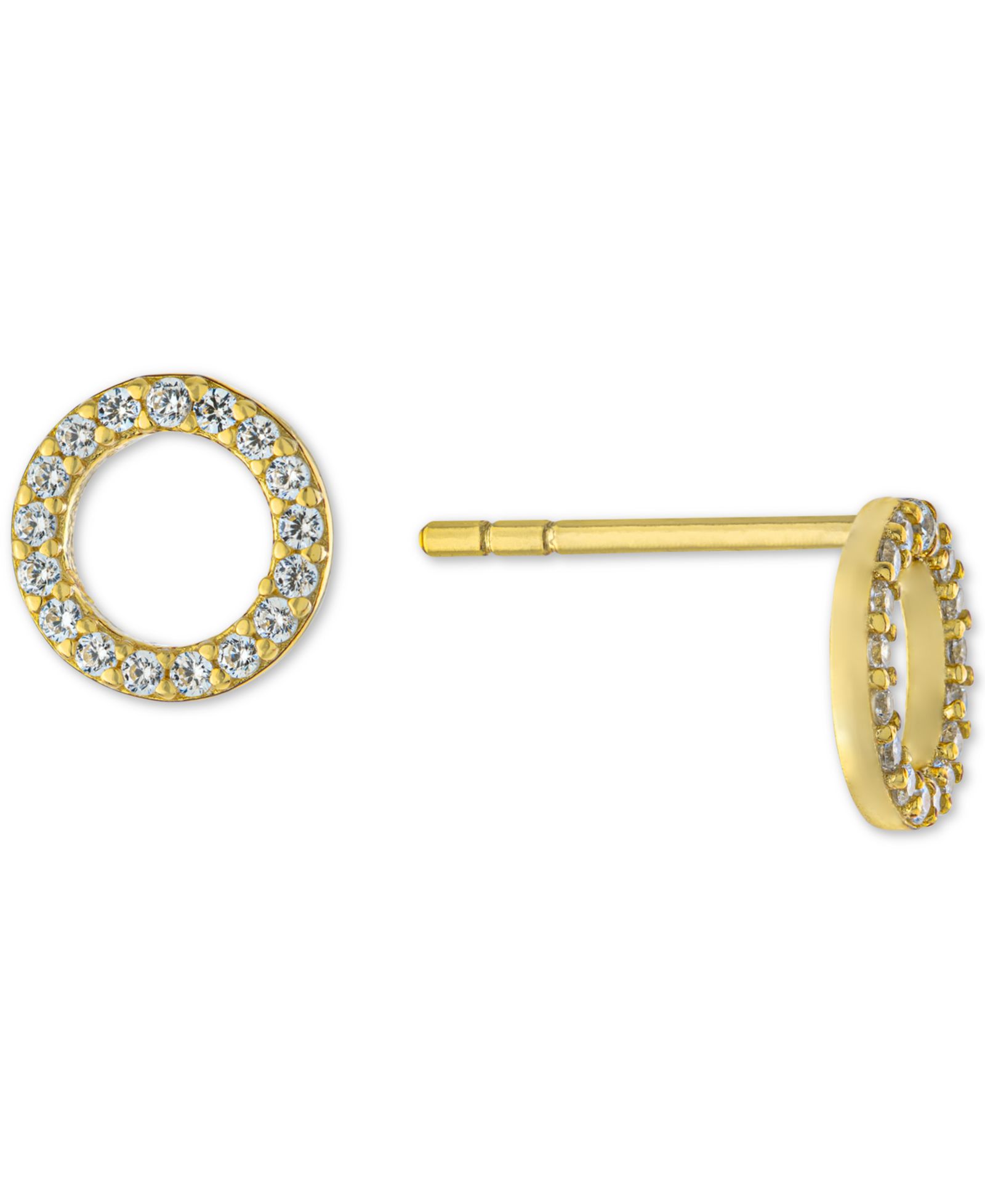 Cubic Zirconia Open Circle Stud Earrings in Sterling Silver and Gold-Plated Sterling Silver