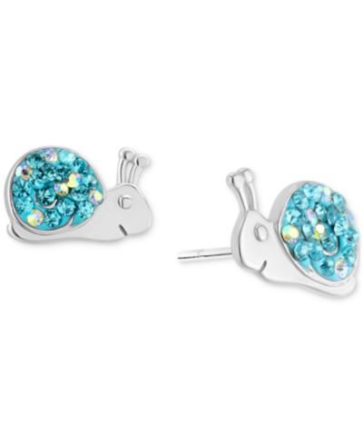 Blue Crystal Pavé Snail Stud Earrings in Sterling Silver