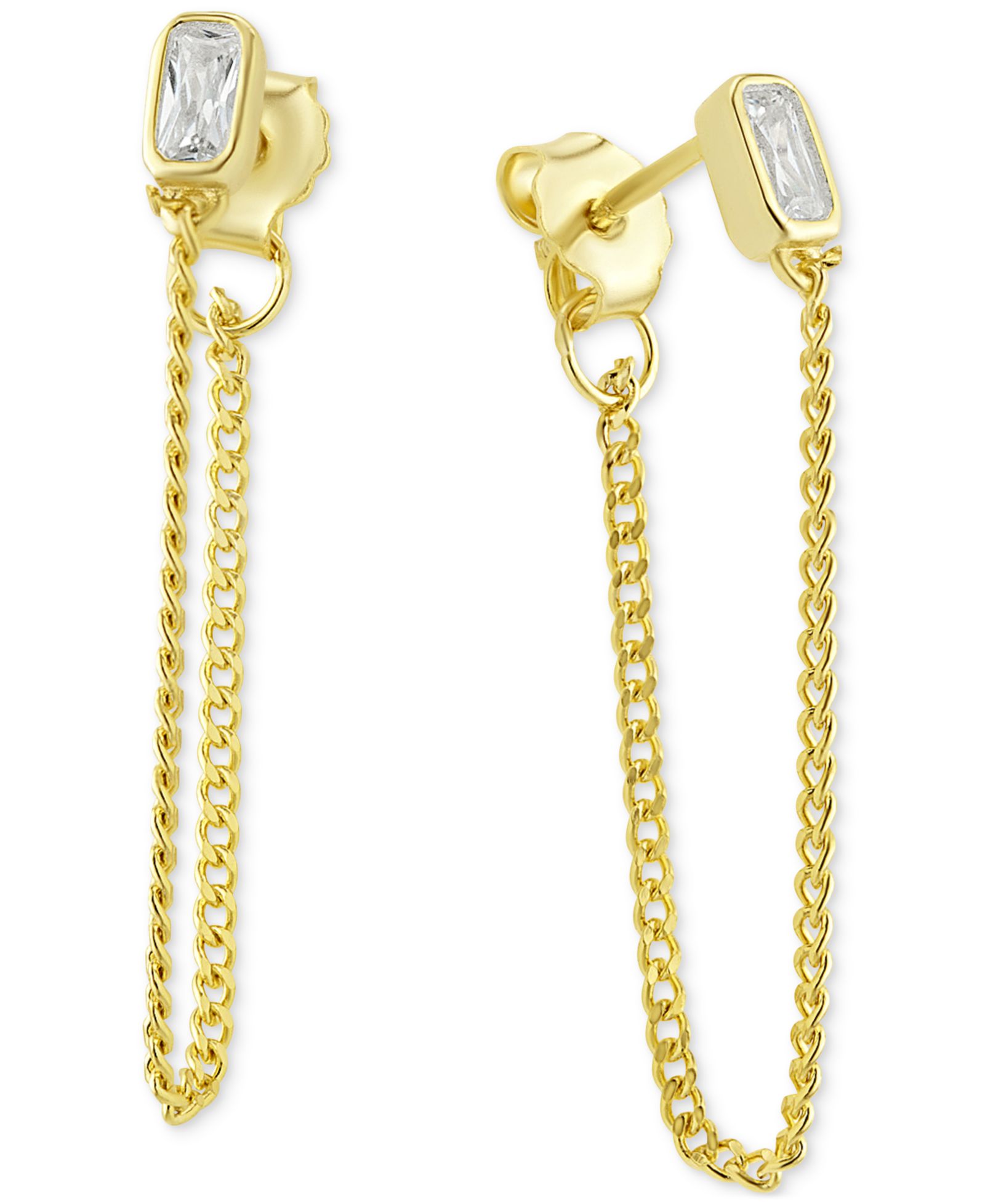Cubic Zirconia Chain Front-to-Back Earrings in 18k Gold-Plated Sterling Silver, Macy's Exclusive