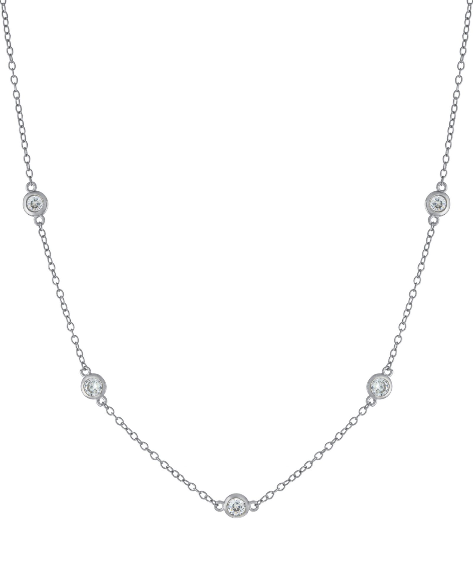 Sterling Silver Cubic Zirconia Station Necklace, 16" + 2" extender, Macy's Exclusive