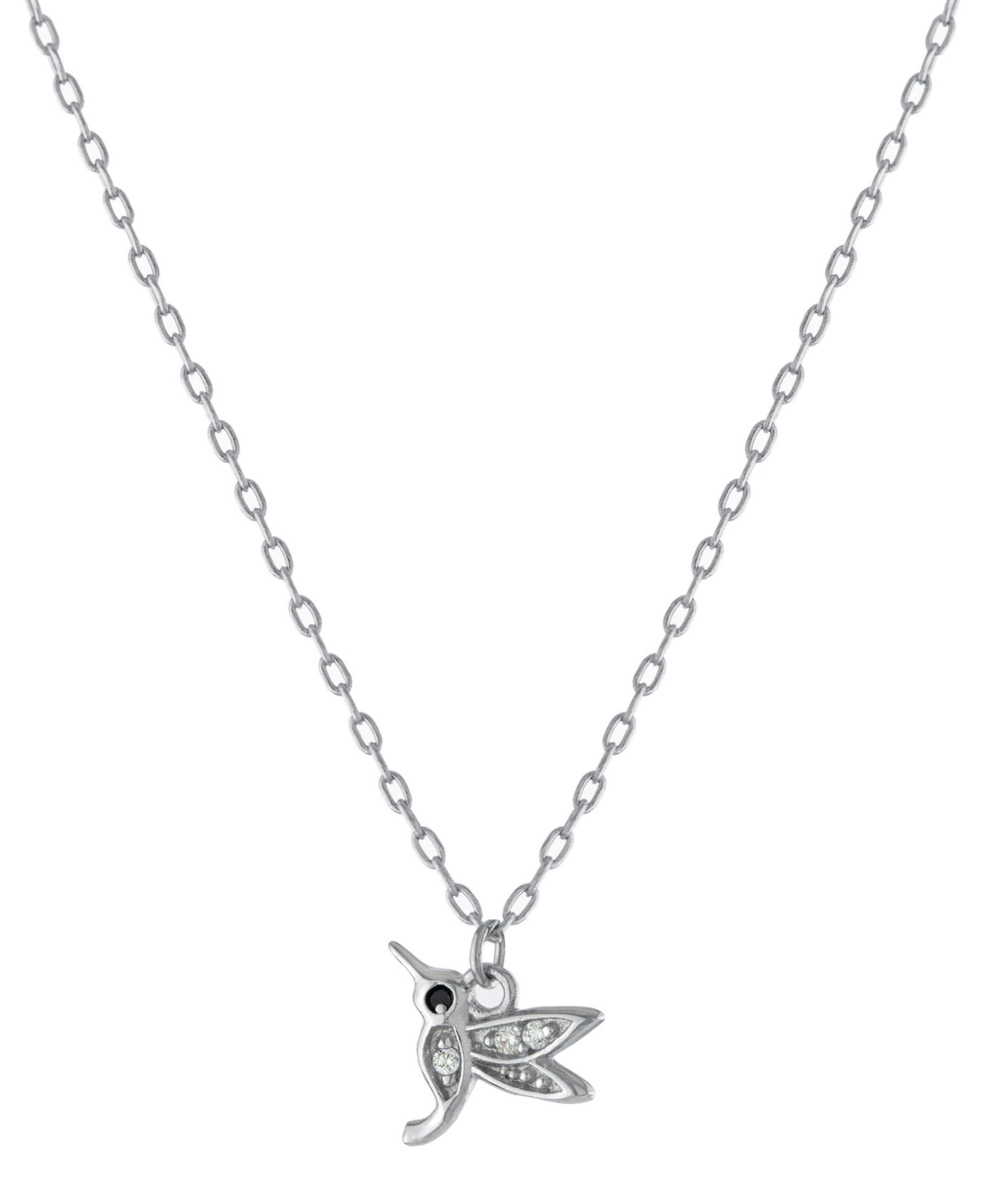 Pavé Hummingbird Pendant Necklace in Sterling Silver, 16" + 2" extender