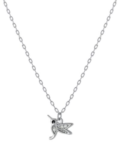 Pavé Hummingbird Pendant Necklace in Sterling Silver, 16" + 2" extender