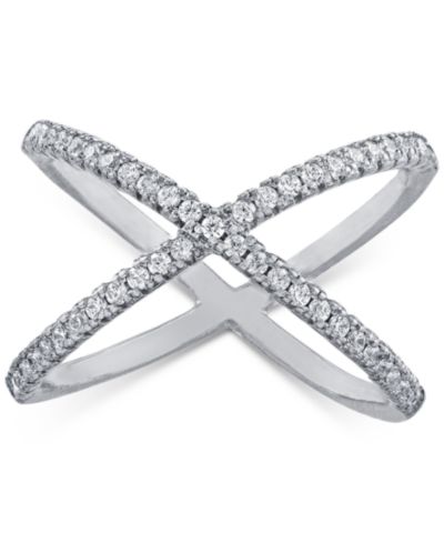 Pavé Criss Cross Band Ring in Sterling Silver