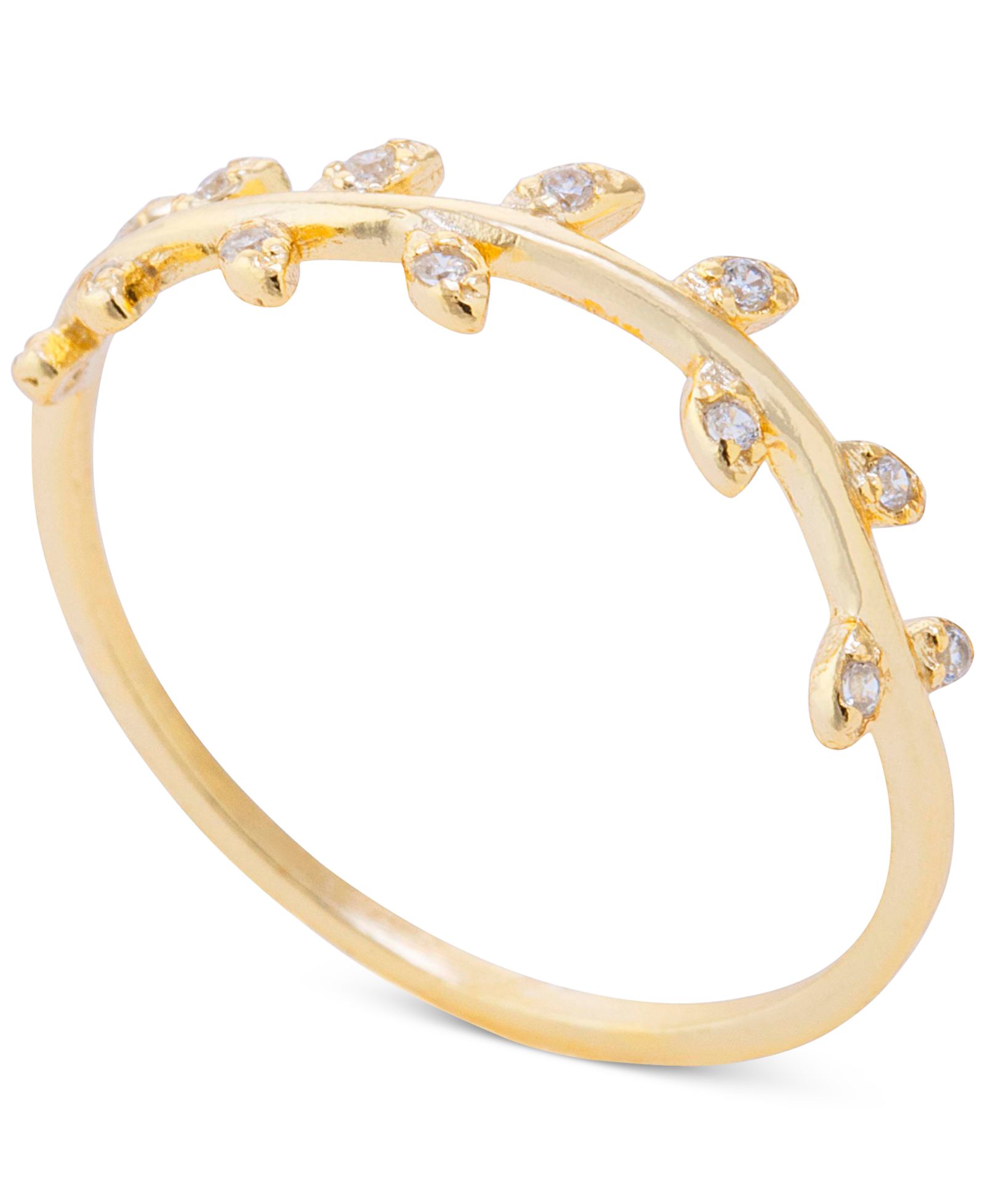 Pavé Leaf Accent Ring in 14k Gold-Plated Sterling Silver
