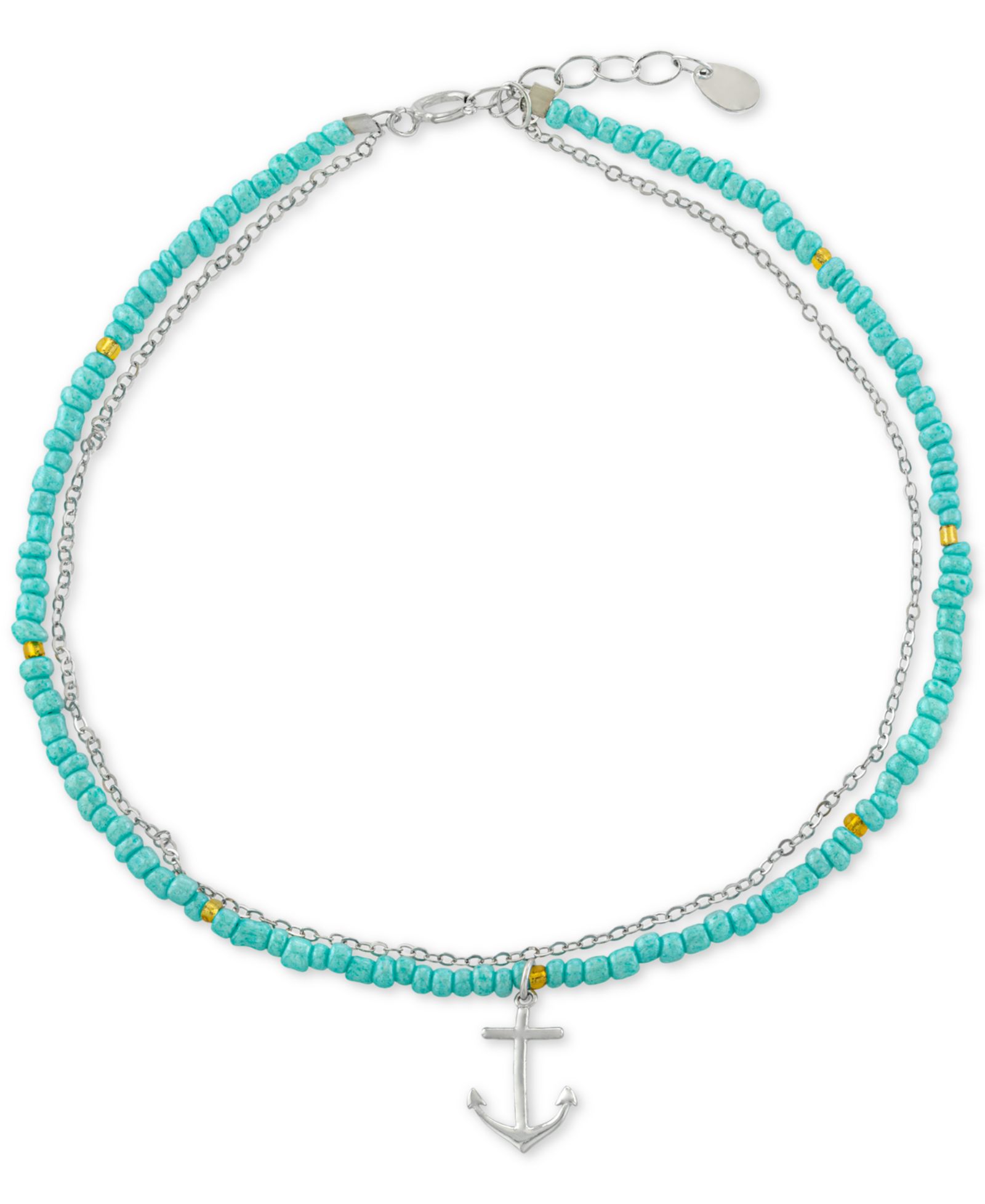 Браслет на щиколотку Anchor Charm Seed Beaded Double Chain из Sterling Silver