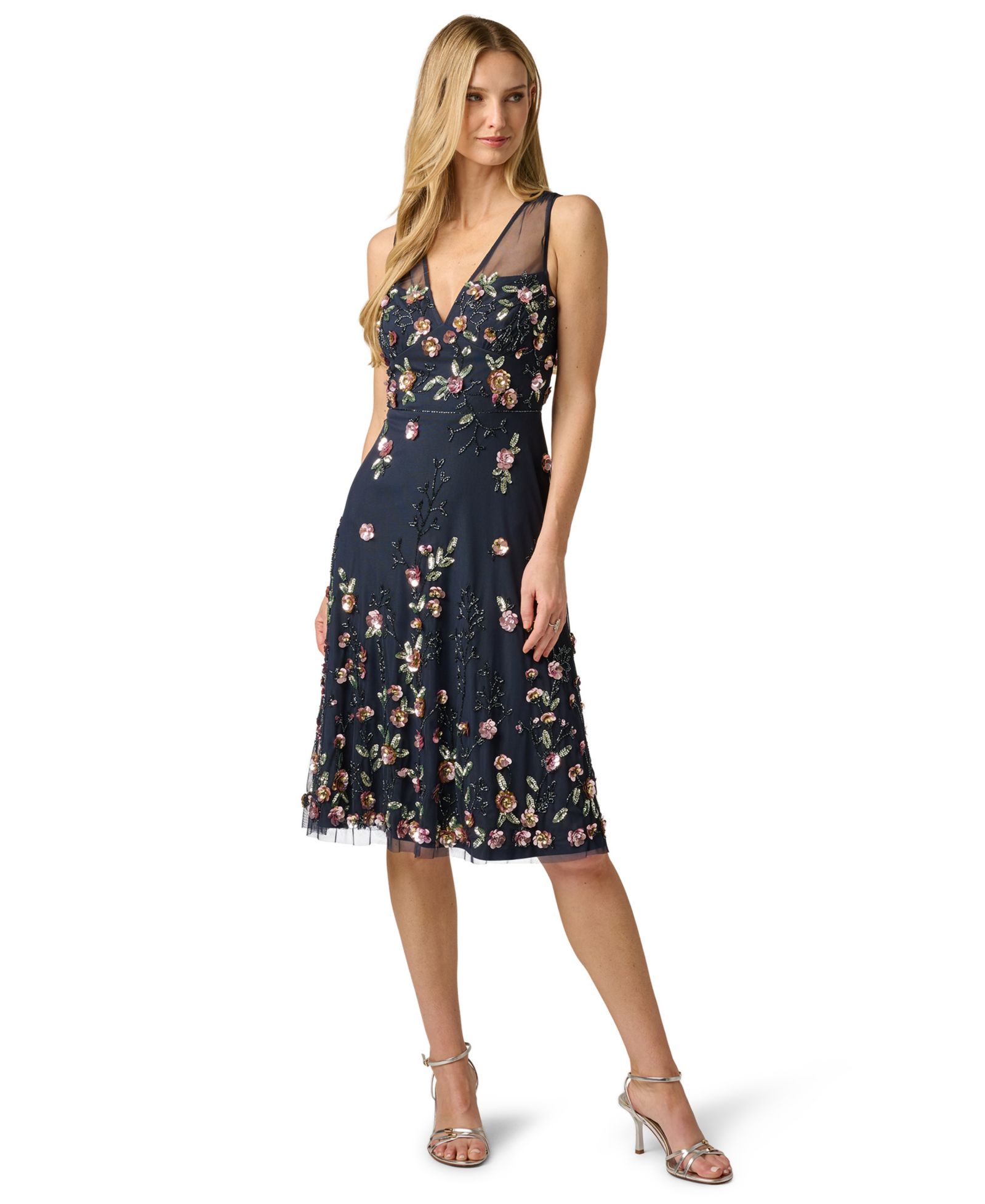 Женское вечернее платье Adrianna Papell Beaded Mesh Midi Sequin