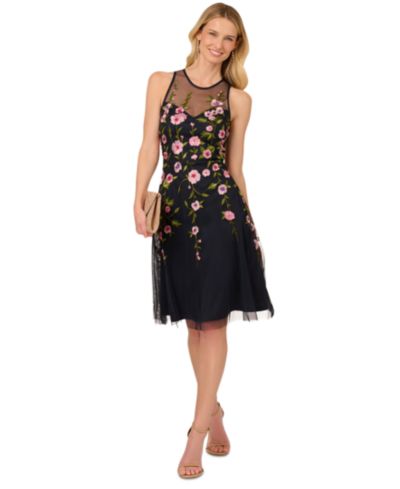 Adrianna Papell Women's Embroidered Beaded Fit & Flare Dress