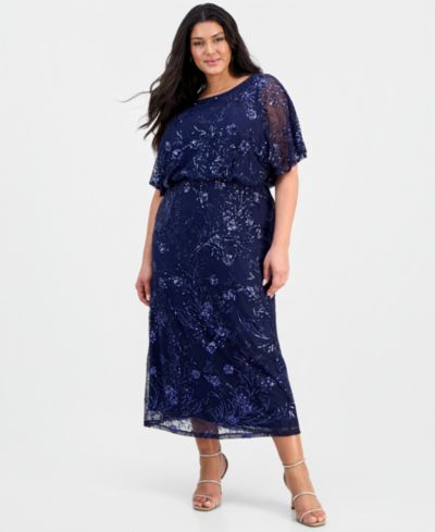 Женское вечернее платье SL Fashions Plus Size Round-Neck Blouson Sequin