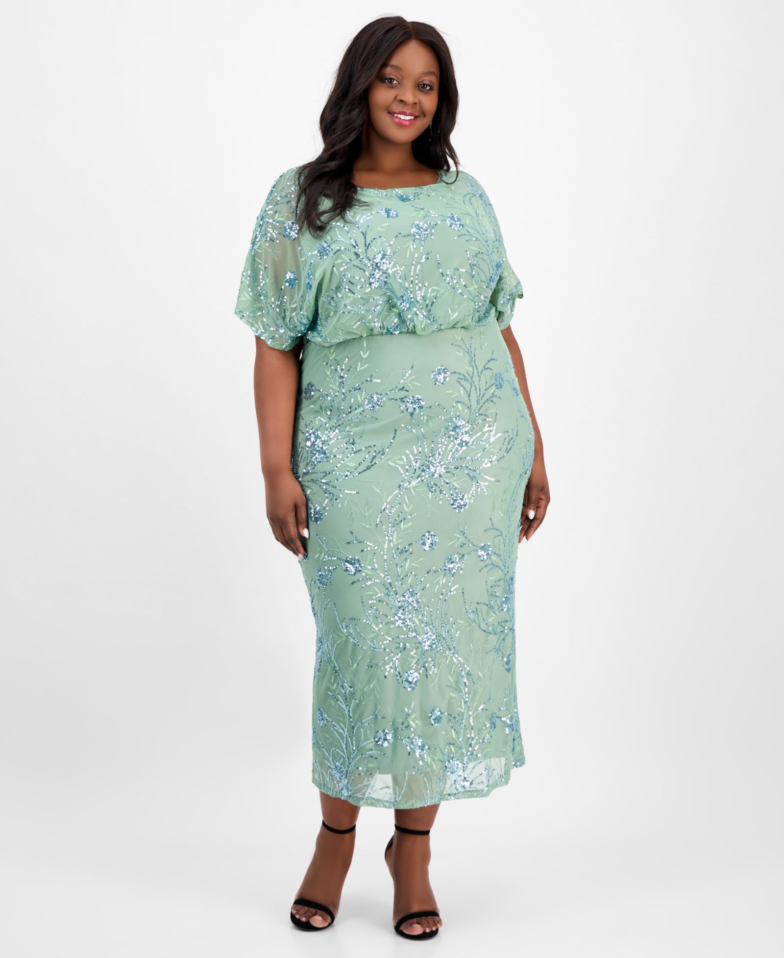 SL Fashions Plus Size Round-Neck Blouson Sequin Dress