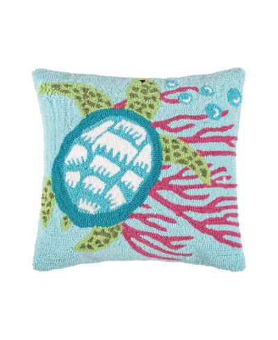 Coral and Turtle Hooked Accent Throw Pillow