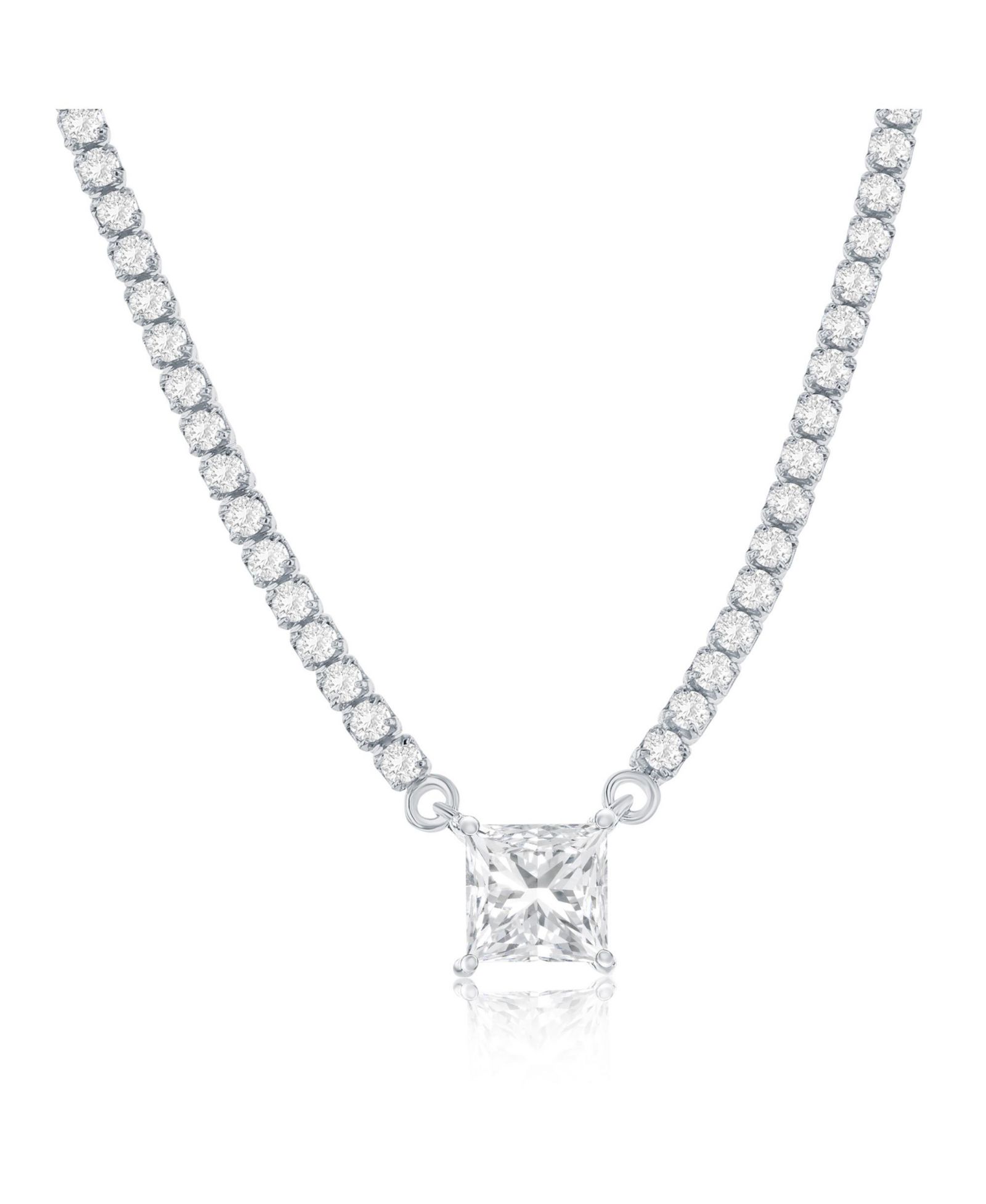 Sterling , Square CZ, Tennis Necklace