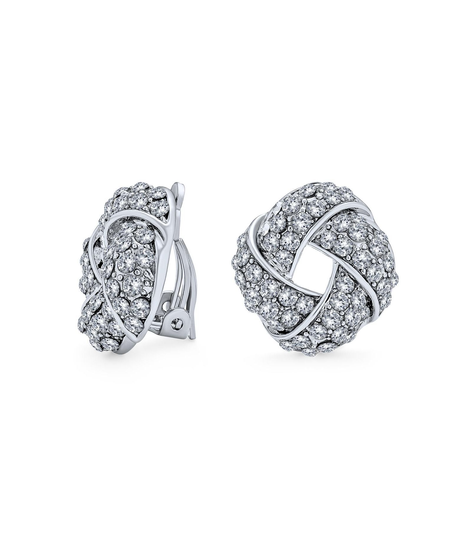 Bling Jewelry Серьги-клипсы с кристаллами Twist Braided Crystal Love Knot