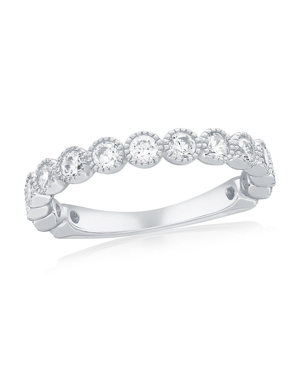 Sterling Silver, Round CZ Beaded Outline Ring