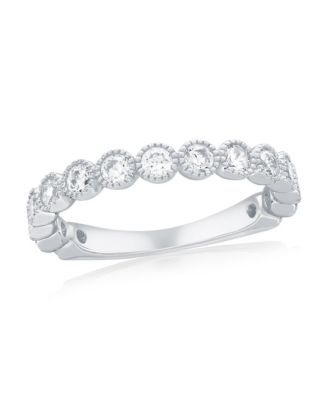 Sterling Silver, Round CZ Beaded Outline Ring