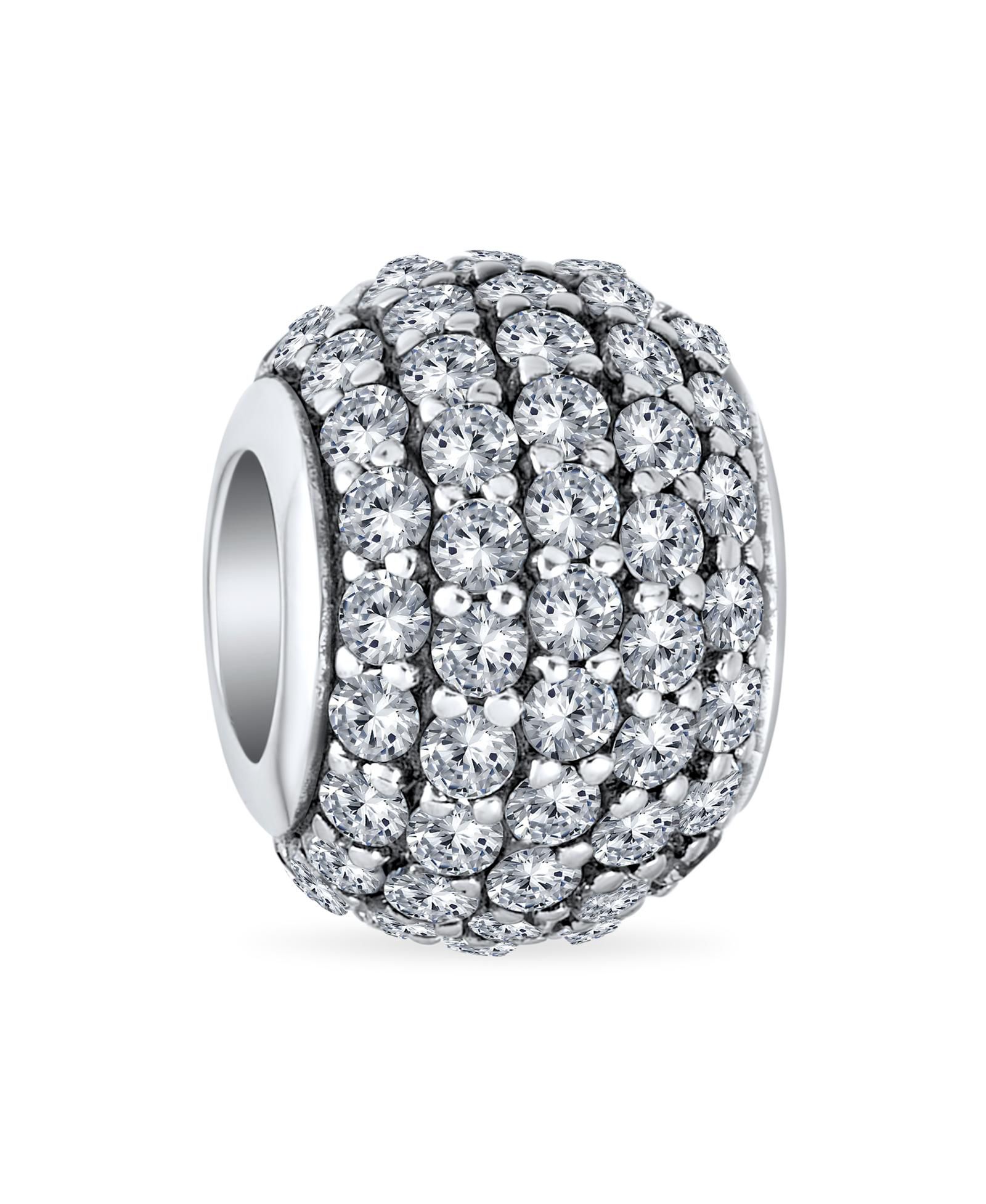 Браслет Bling Jewelry Sterling Silver Sparkling Dome Clear White Crystal Spacer