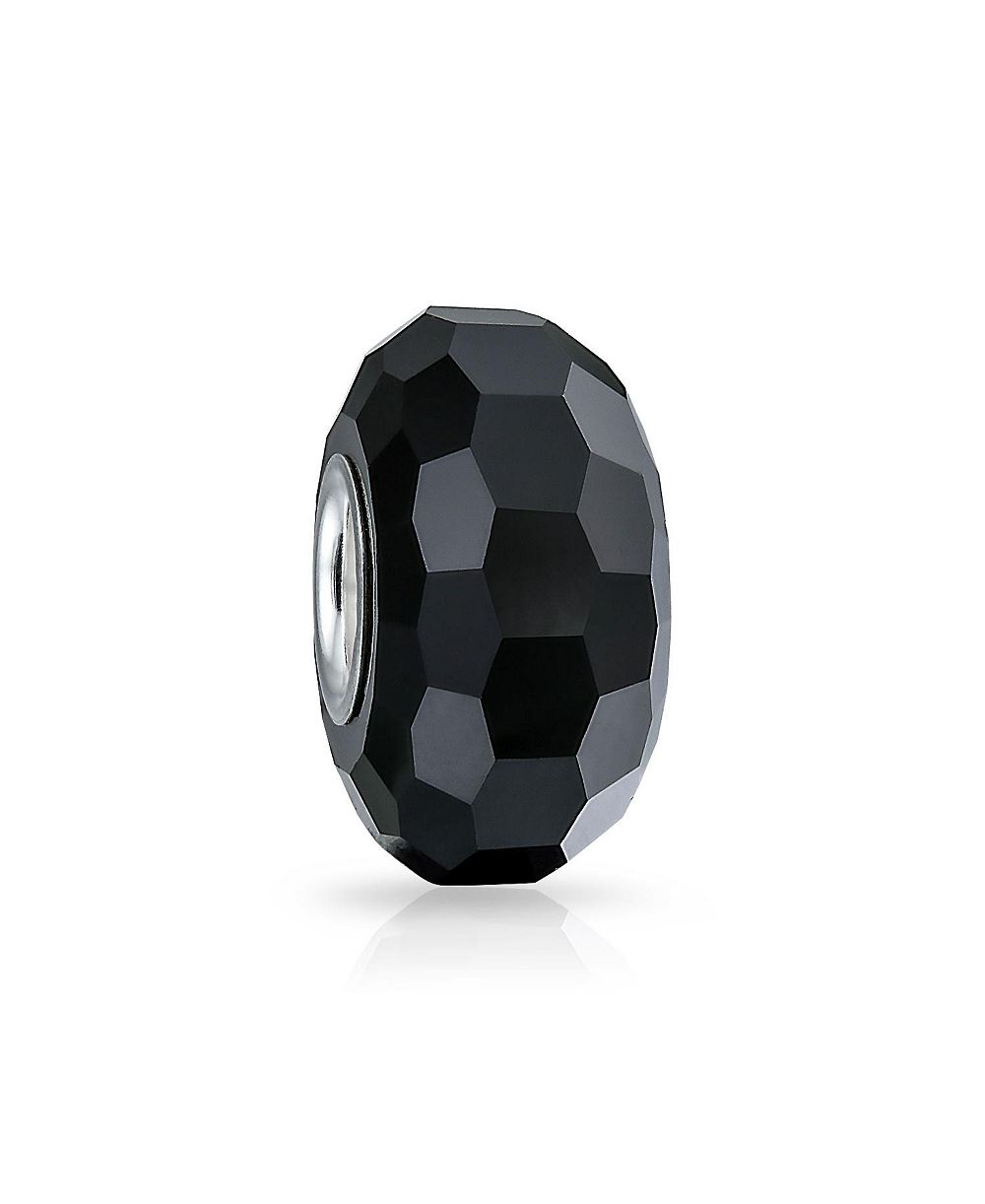 Bling Jewelry Translucent Faceted Black Glass Charm Bead For Bracelet 925 Sterling Silver