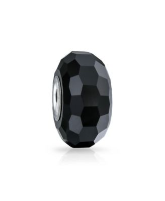 Bling Jewelry Translucent Faceted Black Glass Charm Bead For Bracelet 925 Sterling Silver
