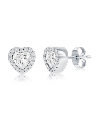 Sterling , CZ Heart Stud Earrings