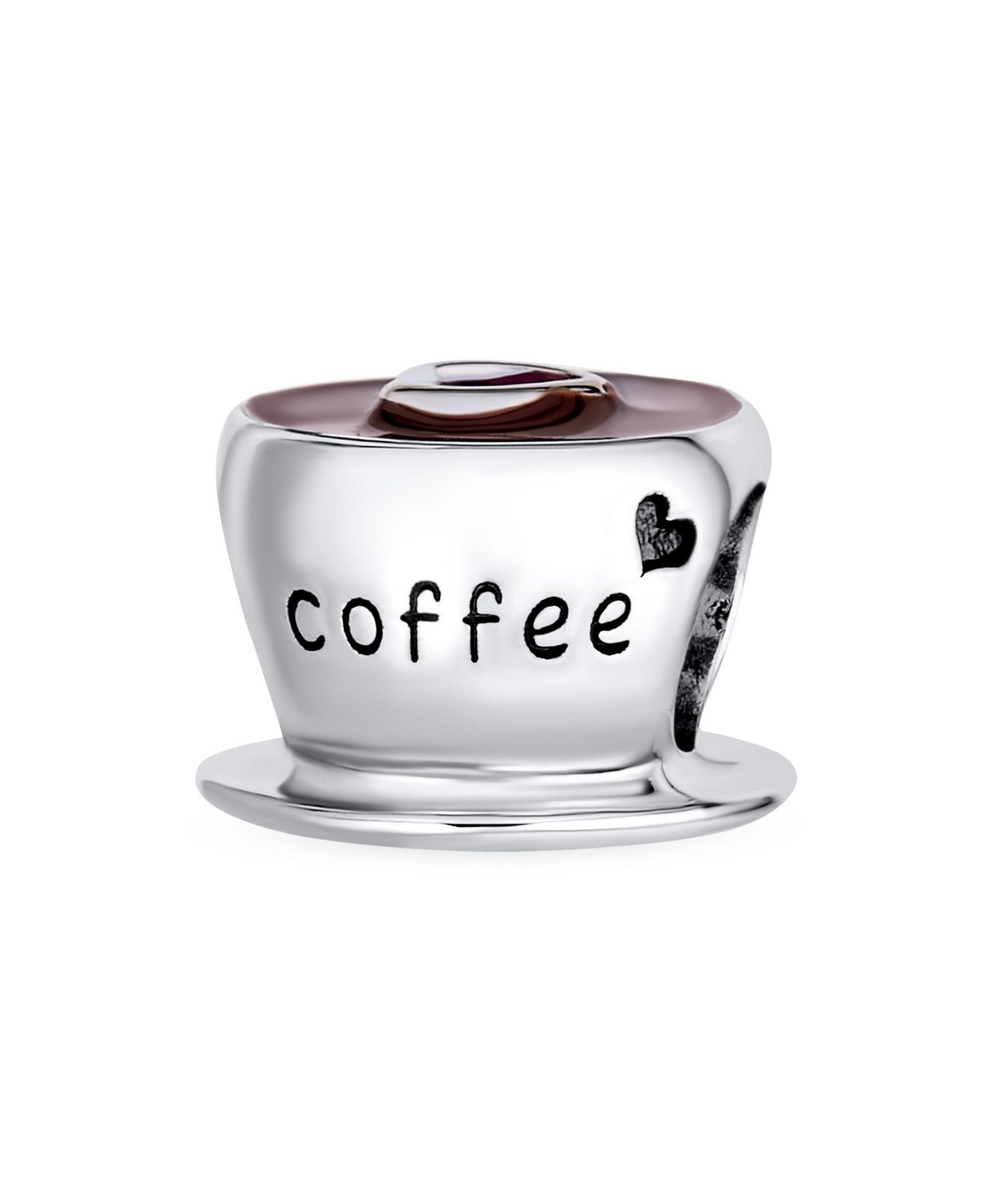 Подвеска Bling Jewelry.925 Sterling Silver Word Coffee Art Red CZ Heart Coffee Cup для браслета