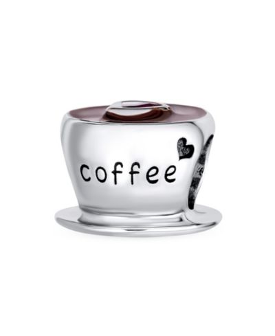 Подвеска Bling Jewelry.925 Sterling Silver Word Coffee Art Red CZ Heart Coffee Cup для браслета