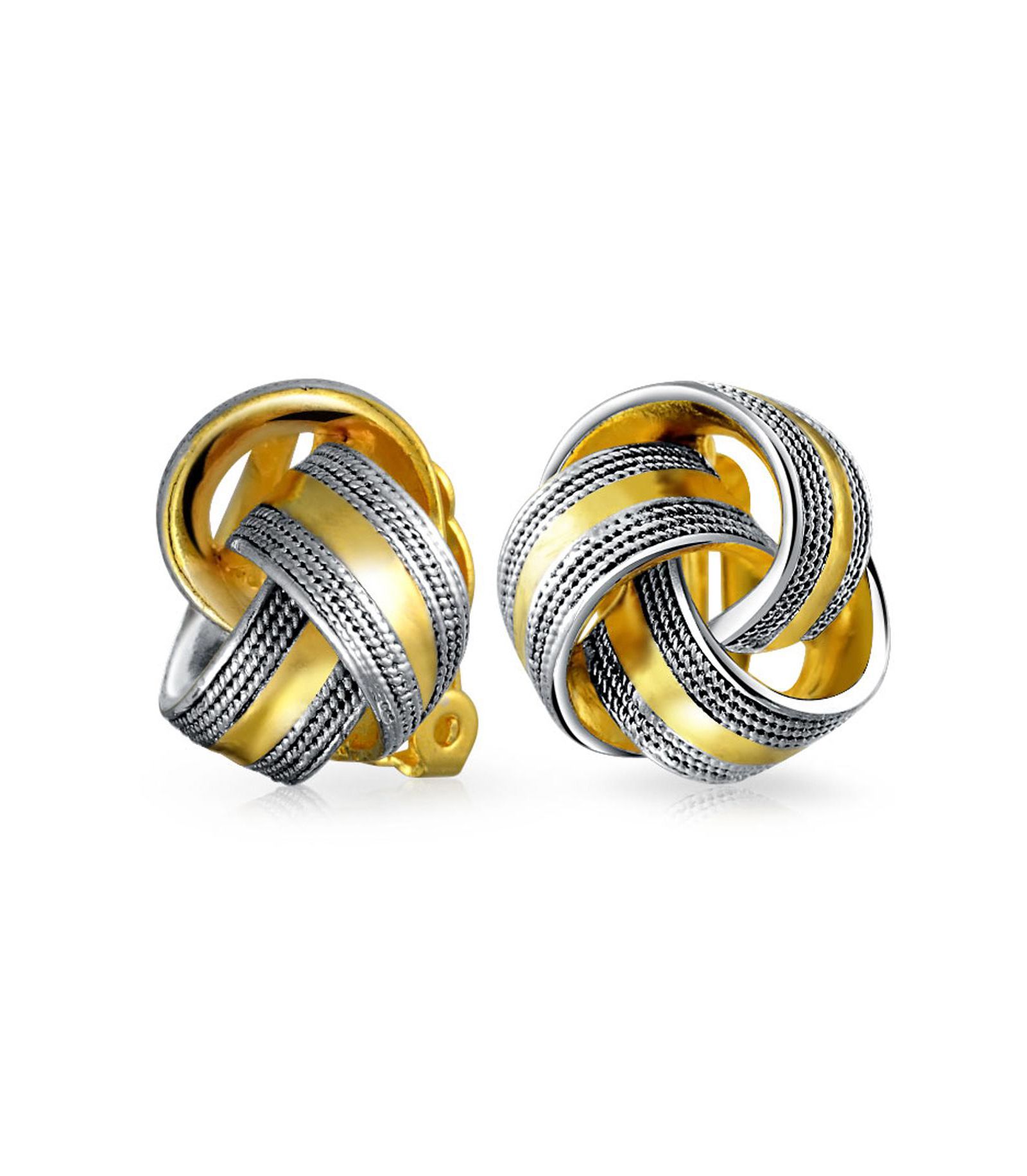 Bling Jewelry Twisted Cable Love Knot Clip On Earrings 2-Tone Black Oxidized Gold Plated