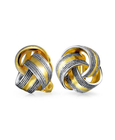 Bling Jewelry Twisted Cable Love Knot Clip On Earrings 2-Tone Black Oxidized Gold Plated