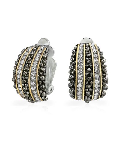 Bling Jewelry Серьги-клипсы Bali Style Caviar Beading Crystal Half Hoop с напылением Brass