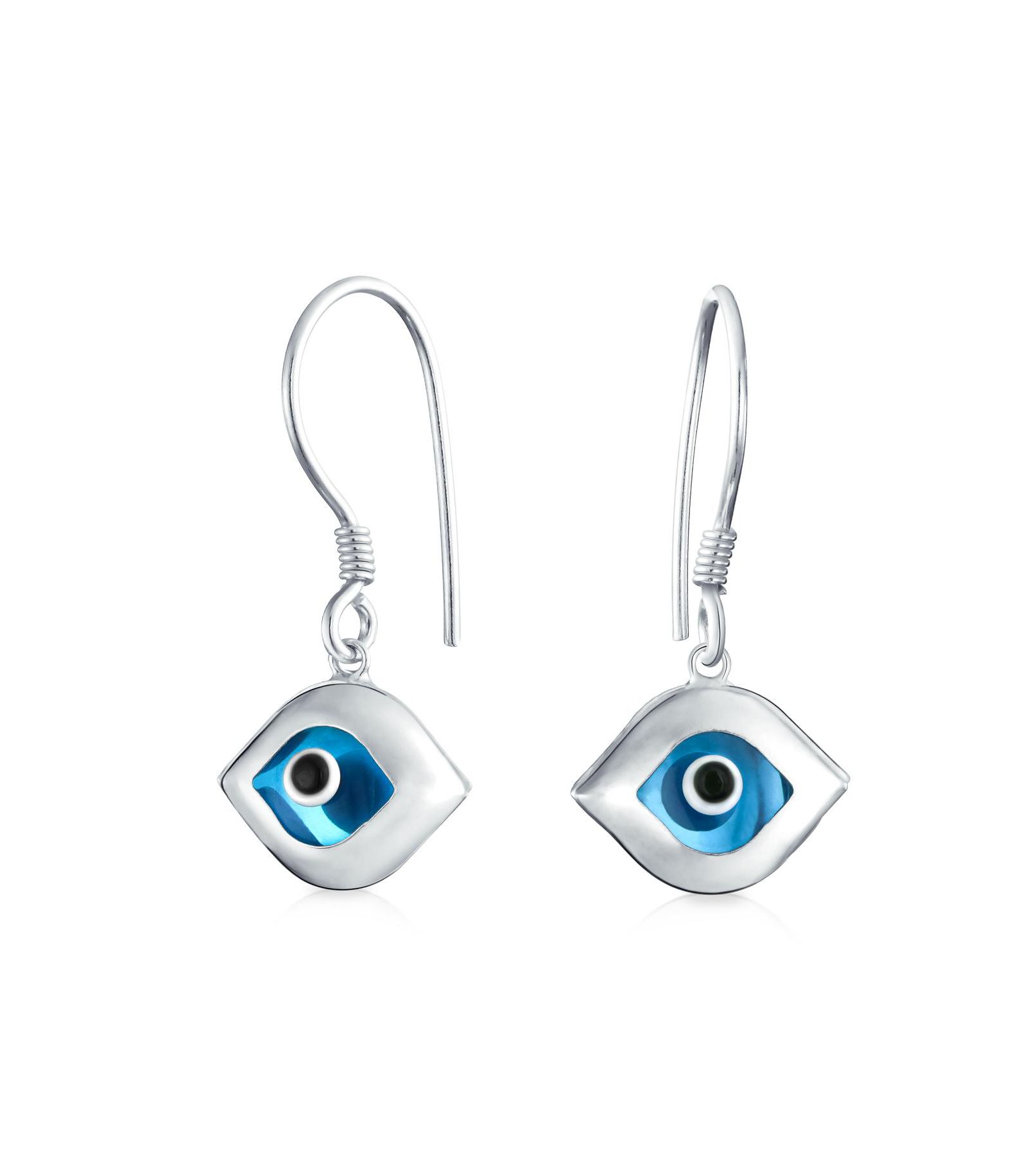 Bling Jewelry Spiritual Blue Evil Eye Shape Dangle Earrings 925 Sterling Silver Fish Hook