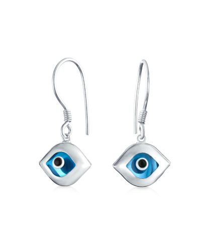 Bling Jewelry Spiritual Blue Evil Eye Shape Dangle Earrings 925 Sterling Silver Fish Hook