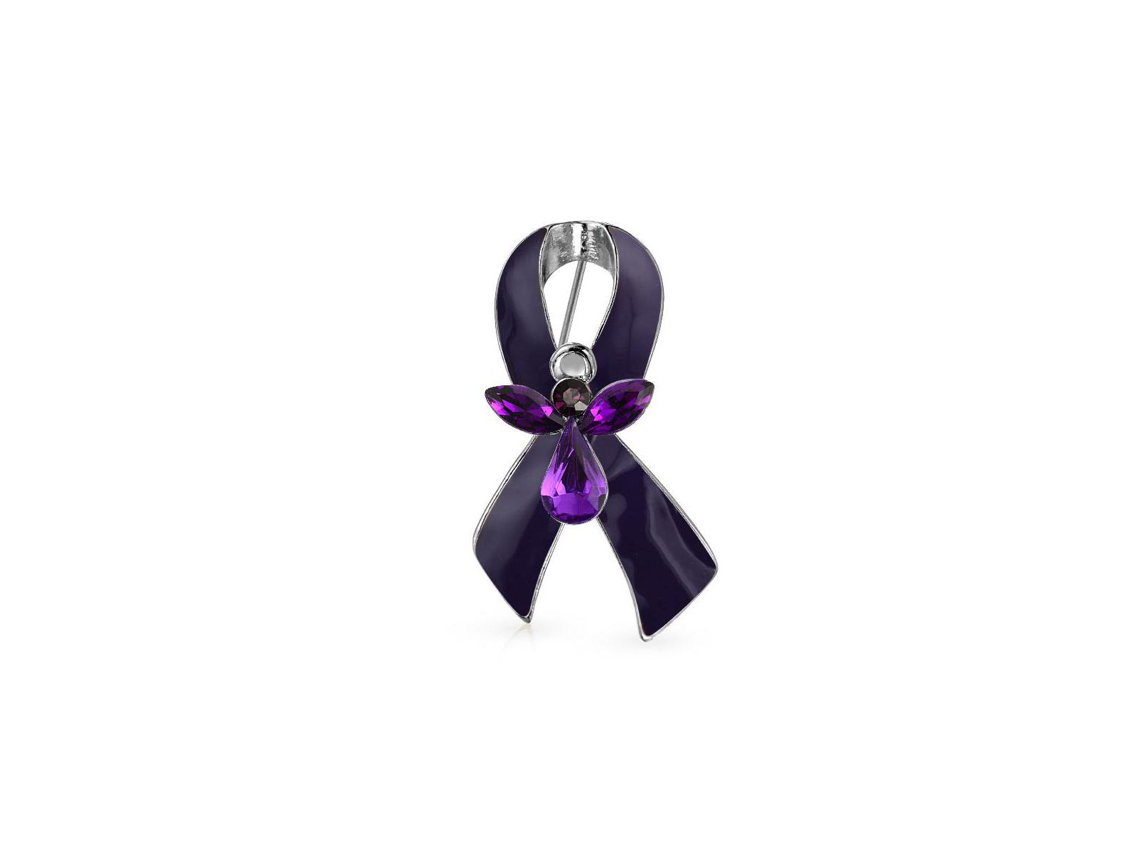 Bling Jewelry White Angel Cancer Awareness Support Ribbon Brooch Pin Crystal Enamel