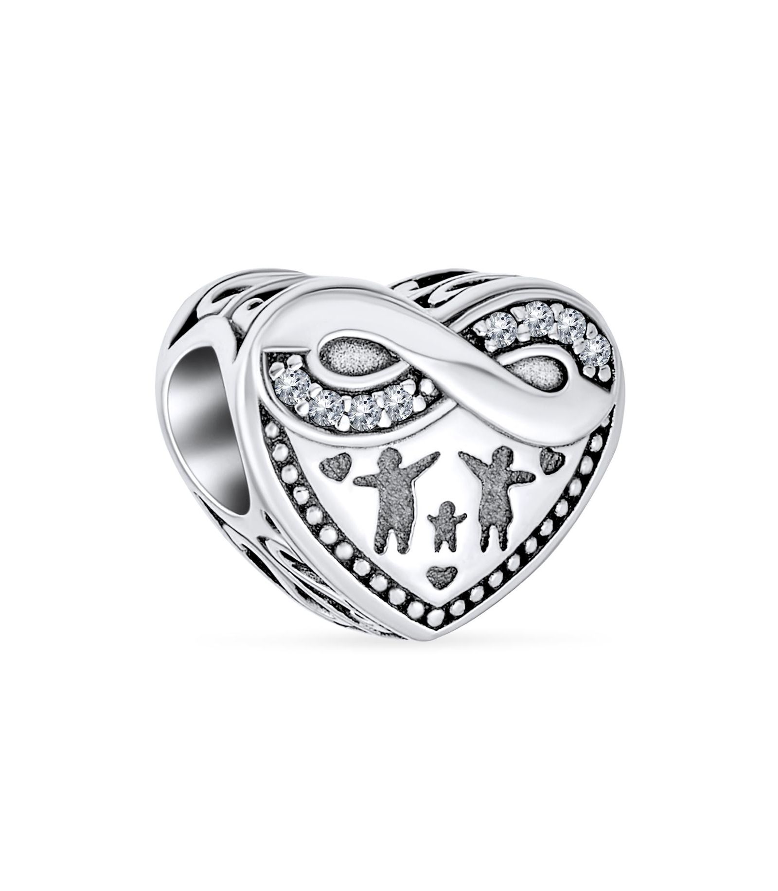 Браслет Bling Jewelry Sterling Silver Loving Family Infinity Love Knot Heart Shape Charm Bead Wife Milgrain