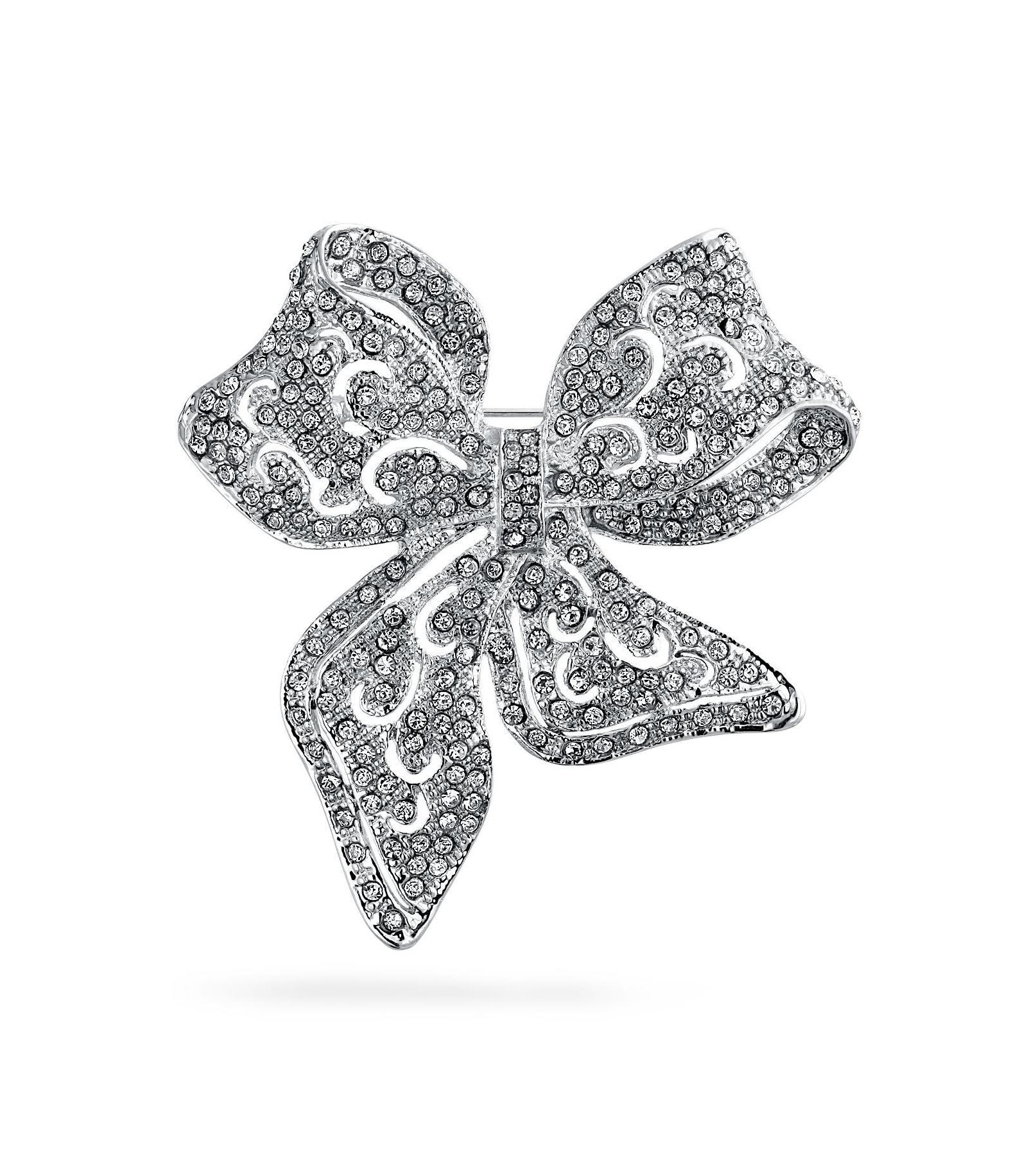 Брошь Bling Jewelry Victorian Style с крупным кристаллом в форме банта, серебристого цвета