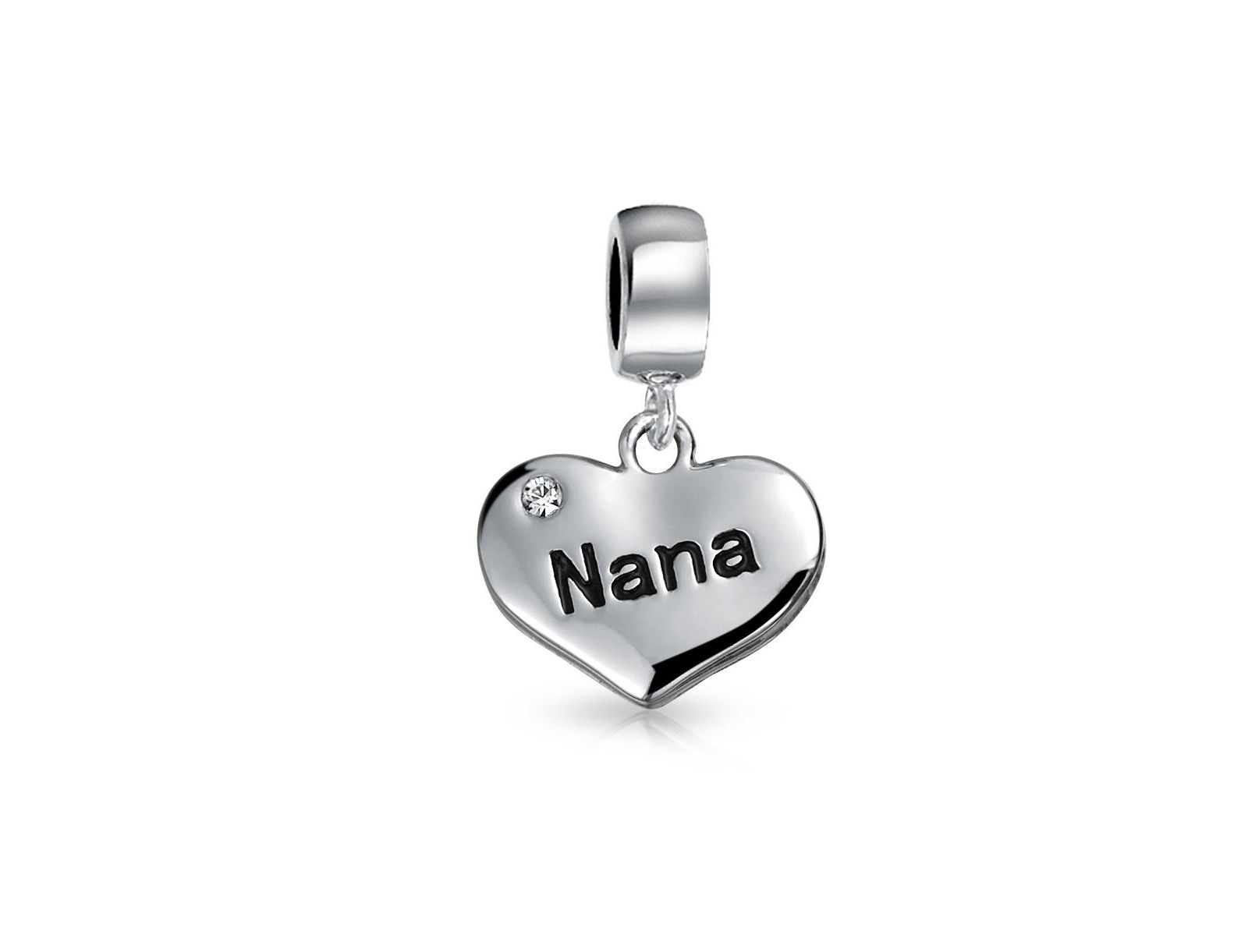 Bling Jewelry Nana Crystal Accent Dangle Charm Bead for Bracelet .925 Sterling Silver