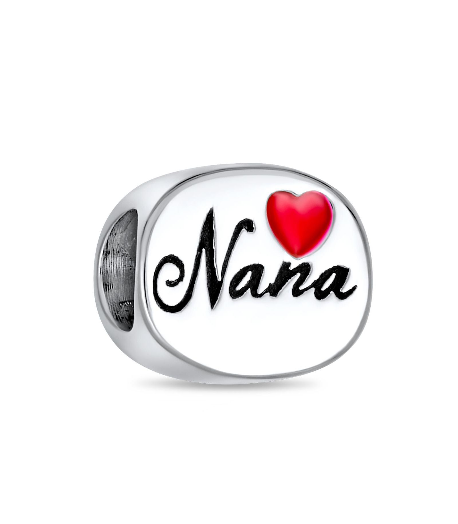 Блестящая ювелирная подвеска из стерлингового серебра Nana Grandma Family Oval Red Heart I Love Nana для браслета