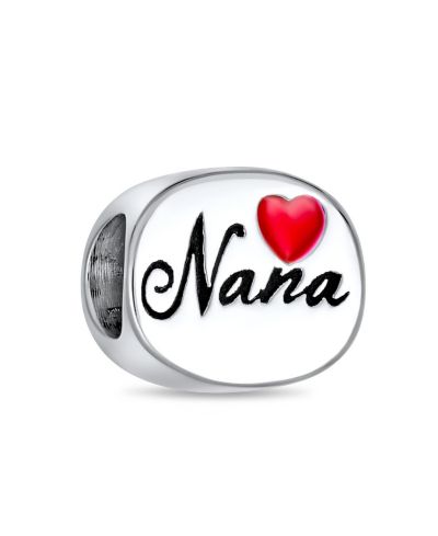 Блестящая ювелирная подвеска из стерлингового серебра Nana Grandma Family Oval Red Heart I Love Nana для браслета