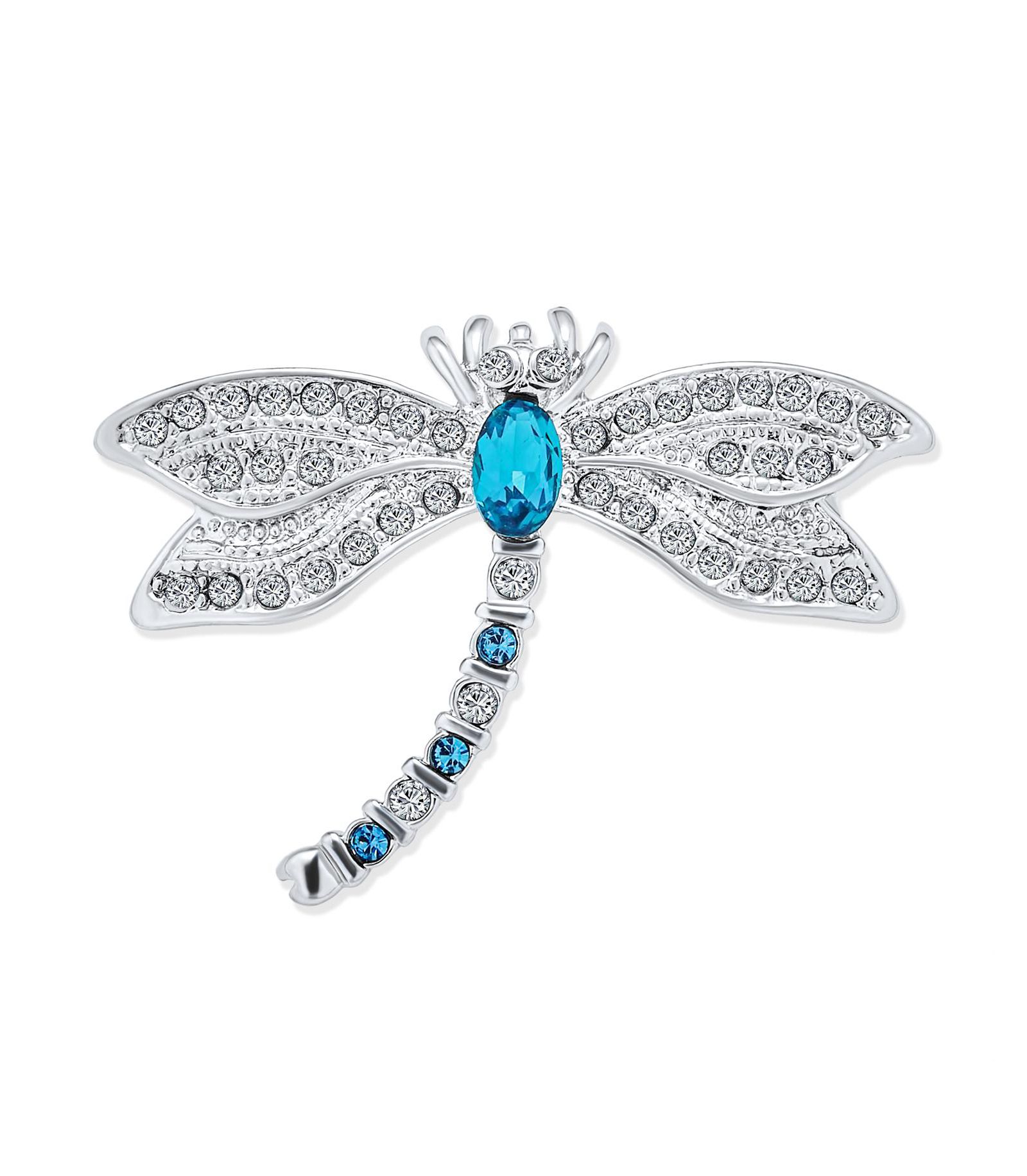 Bling Jewelry Garden Firefly Dragonfly Brooch Pin Blue CZ Insect Motif