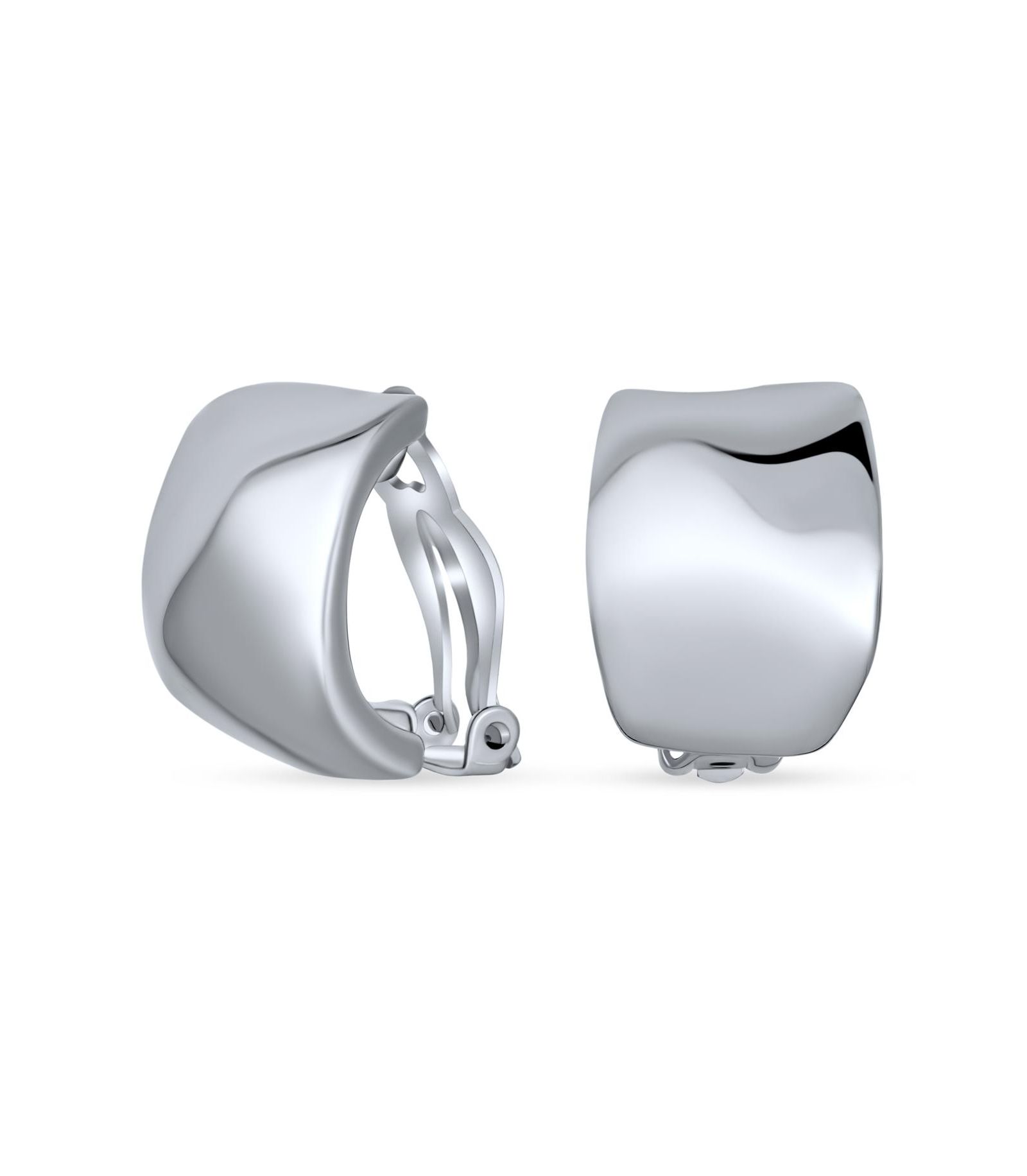 Bling Jewelry Modern Hammered Dome Half Hoop Clip-On Earrings Silver Plated Non-Pierced