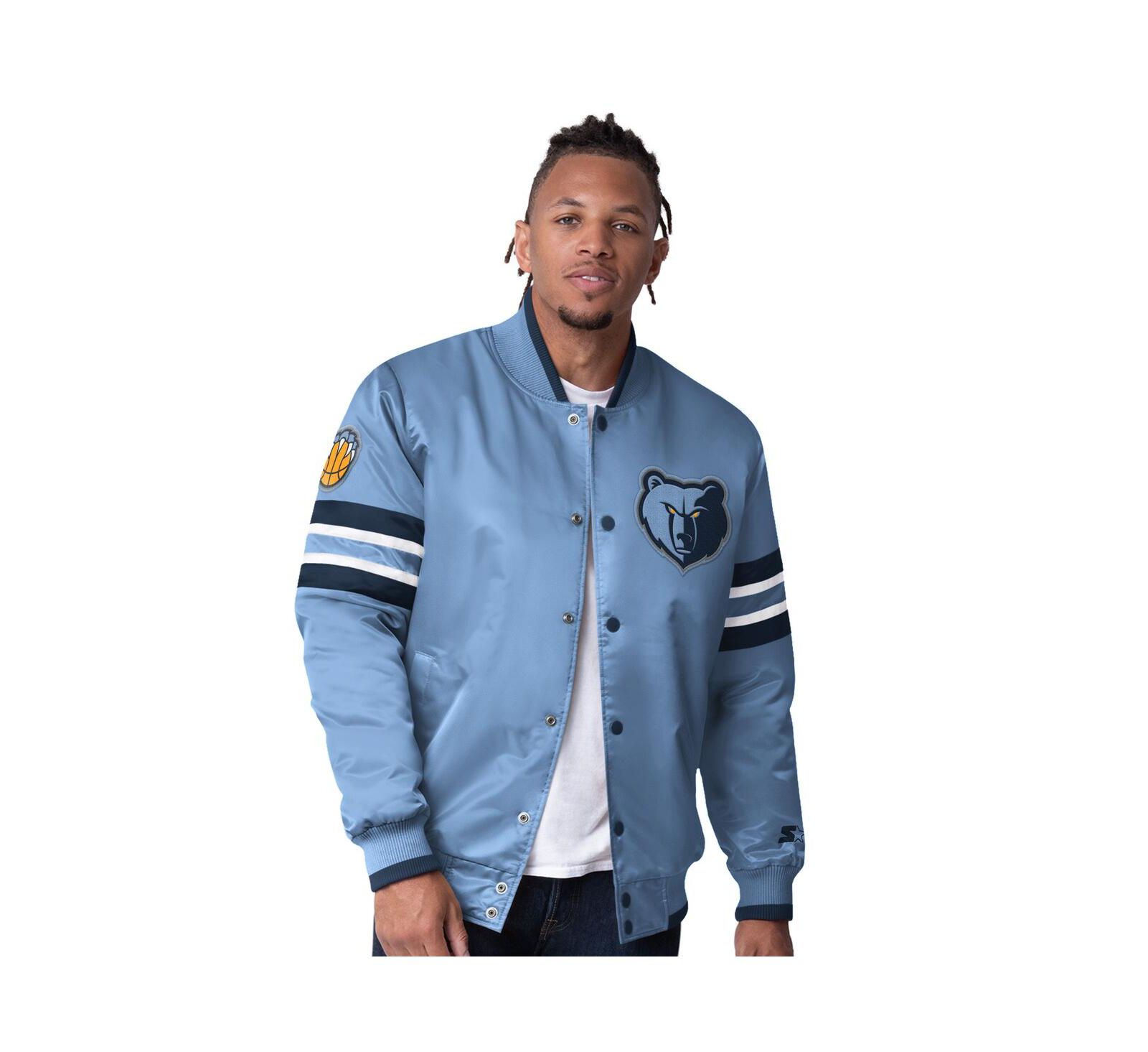 Starter Men's Light Blue Memphis Grizzlies Scout Varsity Satin Full-Snap Jacket