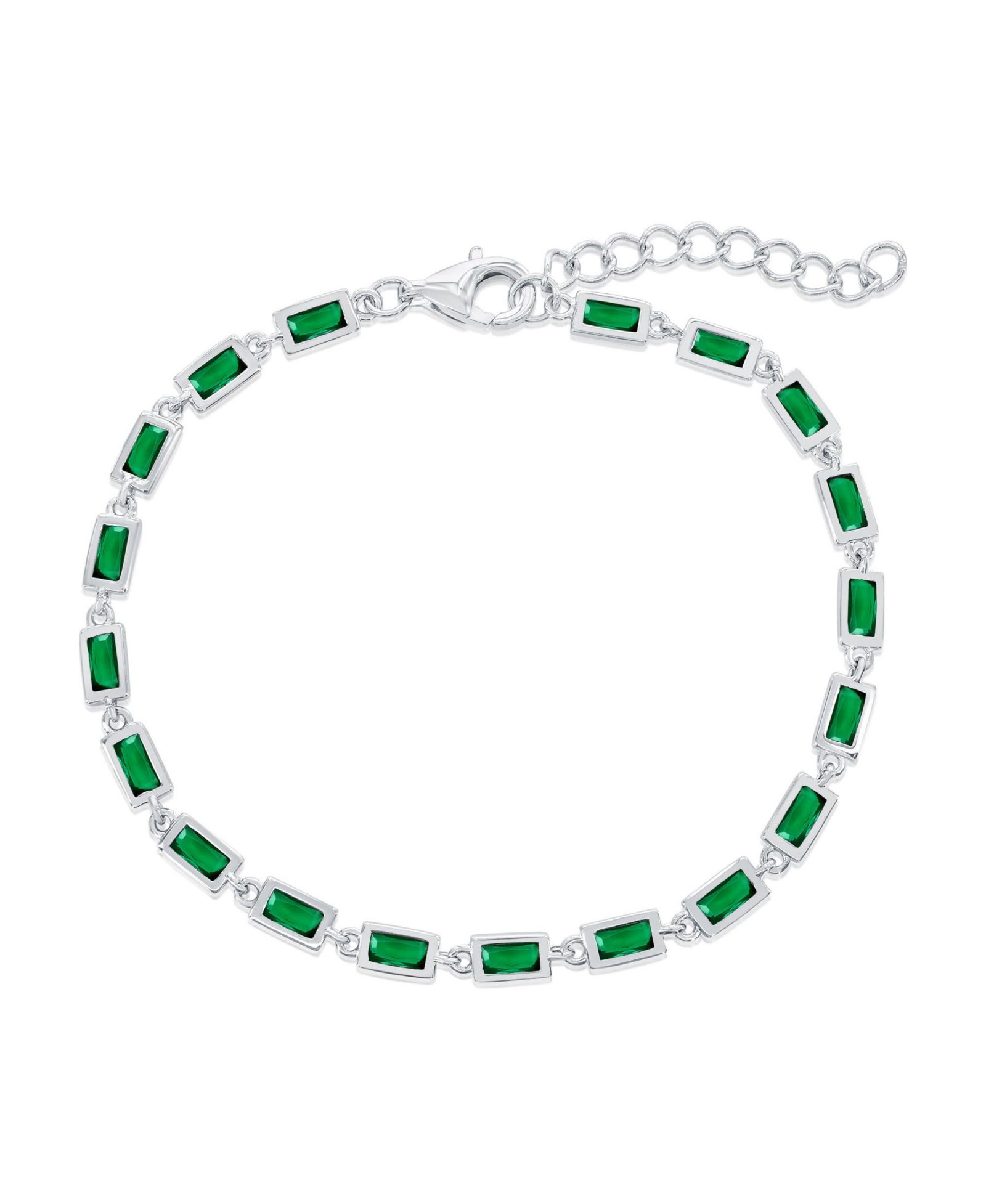 Sterling , Emerald Bezel-Set Rectangle Bracelet