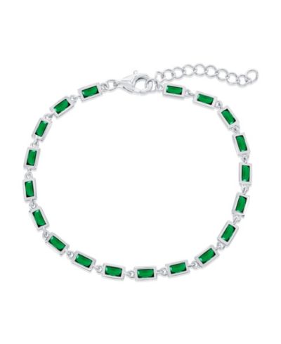Sterling , Emerald Bezel-Set Rectangle Bracelet