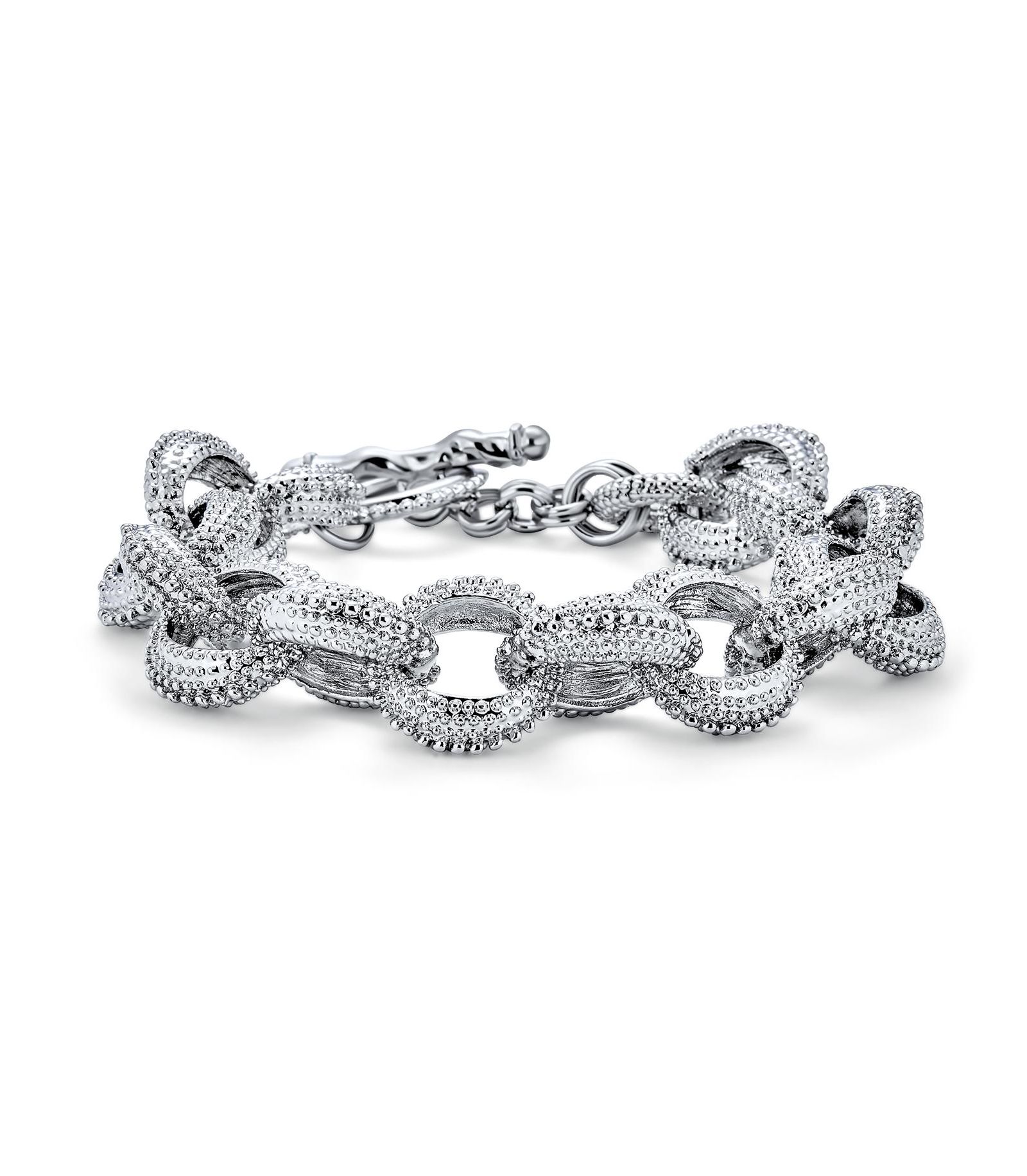 Bling Jewelry Браслет Statement Chunky Oval Link Chain Silver Toggle Clasp