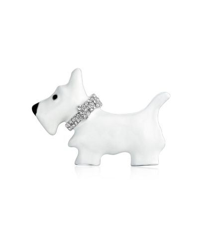 Bling Jewelry Large Statement Crystal Collar Terrier Dog Brooch Pin Silver Plated