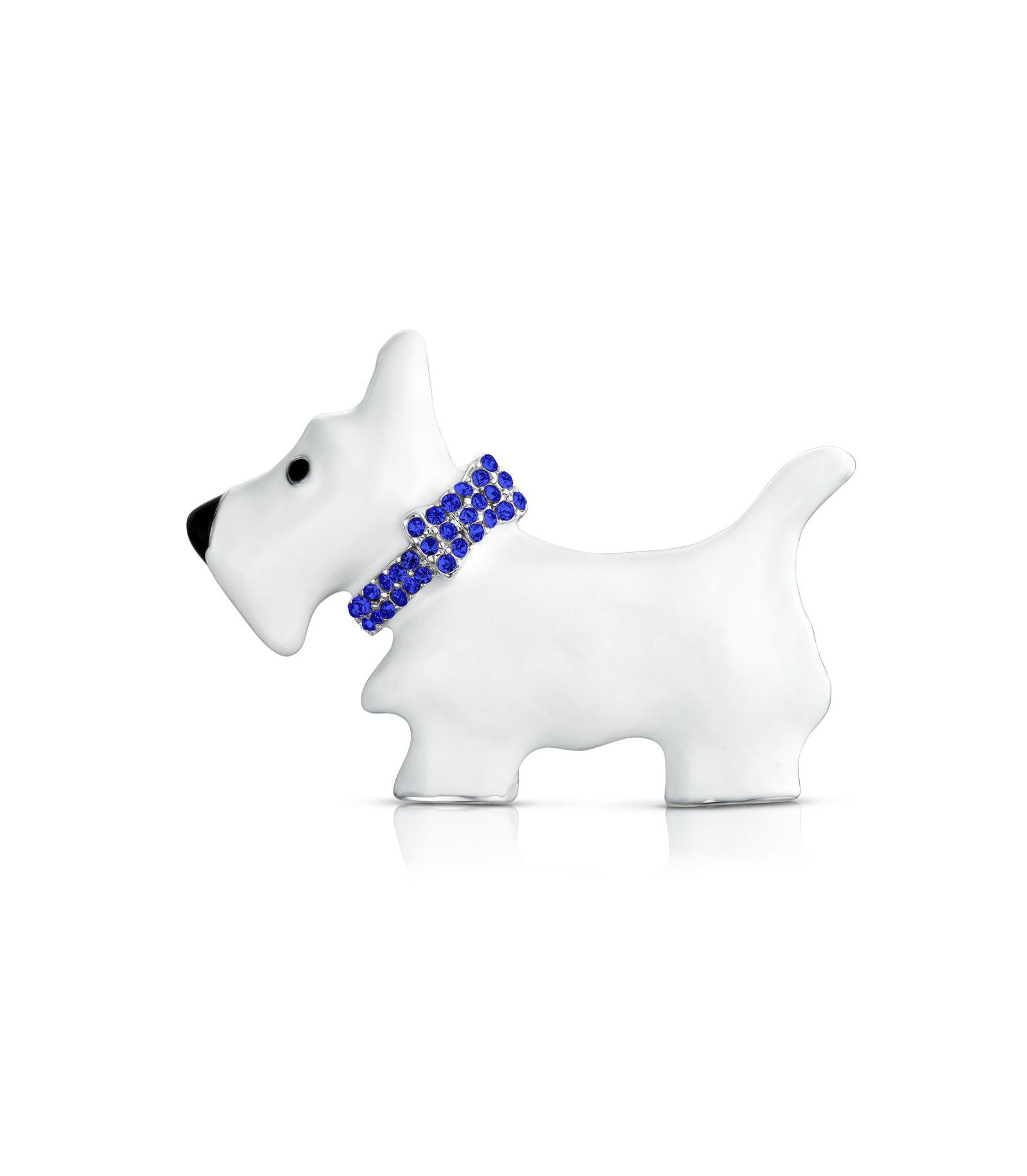 Брошь Bling Jewelry Large Statement Crystal White Enamel Pet Terrier Dog Silver Plated
