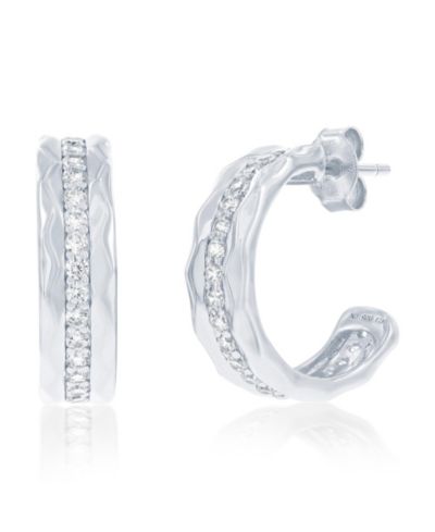 Sterling , Lined CZ Half Hoop Earrings