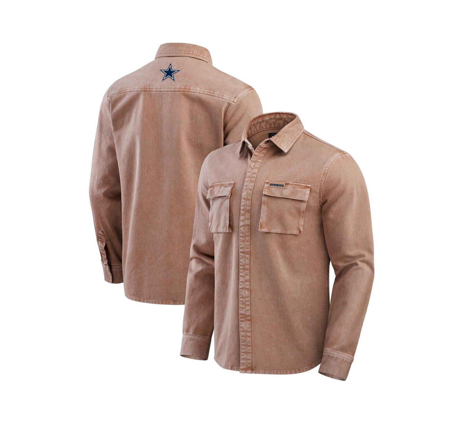 Fanatics Мужская рубашка Dallas Cowboys Garment Dyed Long Sleeve Full Snap, коричневая