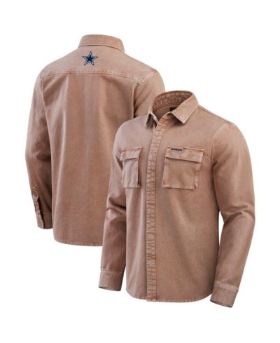 Fanatics Мужская рубашка Dallas Cowboys Garment Dyed Long Sleeve Full Snap, коричневая