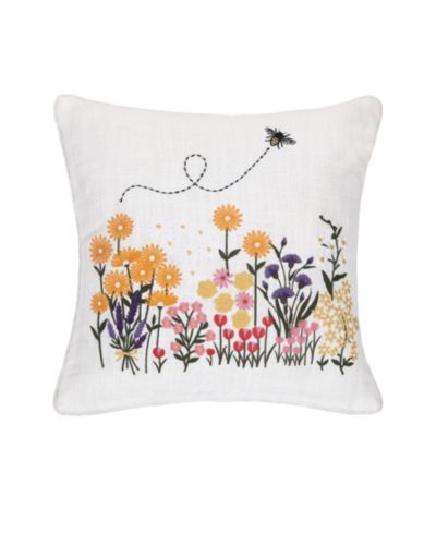 Декоративная вышитая подушка Bumble Bee and Flower Garden, 16" x 16"