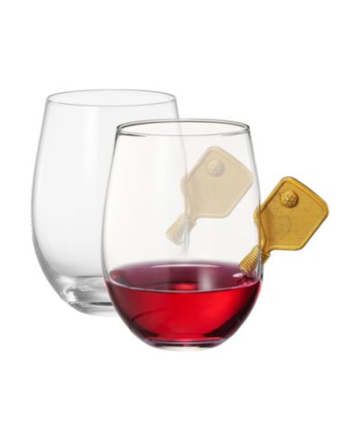 The Wine Savant Crystal Pickleball Stemless Wine Glasses, Set of 2